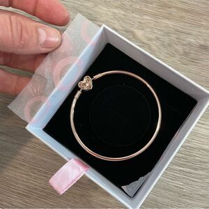 Pandora Moments Heart & Butterfly Bangle Bracelet White Silver NEW